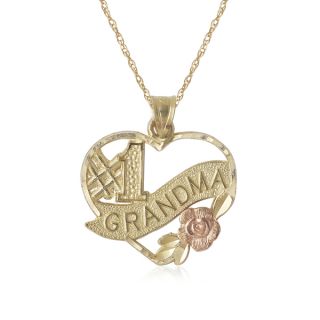 10k Two tone Gold Number one Grandma Heart Charm 16 inch Necklace