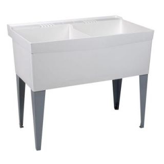 MUSTEE 40 in. x 24 in. Double Bowl Plastic Floor Mount Utility Tub in White 27F