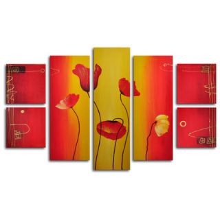 My Art Outlet Hand Painted Red Poppies Float 7 Piece Canvas Art Set