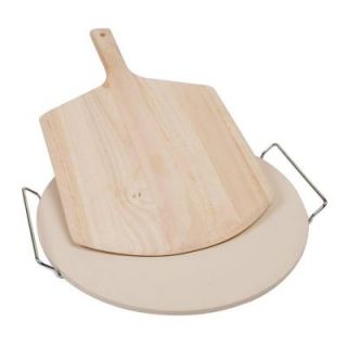 pizzacraft 15 in. Ceramic Baking Stone with Wire Frame/Wooden Pizza Peel Set PC0007