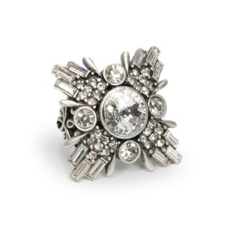 Sweet Romance 1920s Crystal Deco Swirl Ring