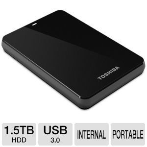 Toshiba Canvio HDTC615XK3B1 1.5TB Portable Hard Drive   USB 3.0 Interface, Internal Shock Sensor, Works with PC and Mac, Data Encryption up to 256 bit, Drive Space Alert, Black