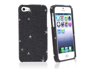 Insten Black Diamond Snap on Case Cover + Mirror Screen Protector compatible with Apple iPhone 5