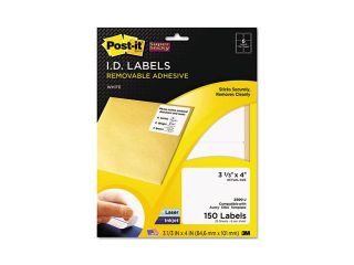 Post it Super Sticky 2500 J Super Sticky Removable ID Labels, 3 1/3w x 4h, White, 150/Pack