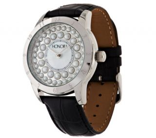 Honora Mother of Pearl and Cultured Pearl Leather Strap Watch —