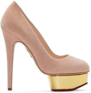 Charlotte Olympia Blush Suede Platform Dolly Pumps