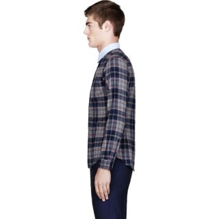 Carven Bule & Red Flannel Contrast Collar Check Shirt
