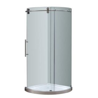 Aston Orbitus 36 in. x 77 1/2 in. Frameless Round Shower Left Opening Enclosure in Stainless Steel with Base SEN980 TR SS 36 8 L