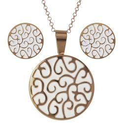 Journee Collection Coppertone Steel Enamel Necklace and Earring Set