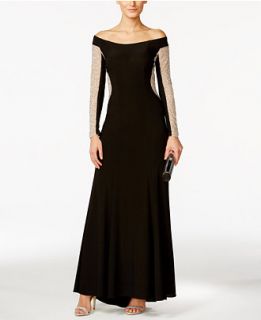 Xscape Off the Shoulder Beaded Illusion Gown   Dresses   Women   