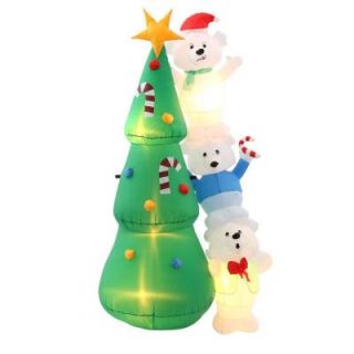 Home Accents Holiday 6.5 ft. H Inflatable Polar Bear Putting Star on the Tree Scene 36728
