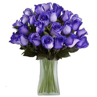 The Ultimate Bouquet Gorgeous Deep Purple Rose Bouquet in Clear Vase (24 Stem) Overnight Shipping Included MD329