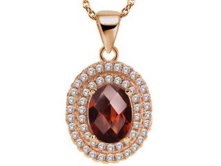 1.62 Ct Oval Checkerboard Red Garnet 925 Rose Gold Plated Silver Pendant