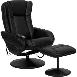 Flash Furniture Deluxe Massaging Leather Recliner and Ottoman, Black