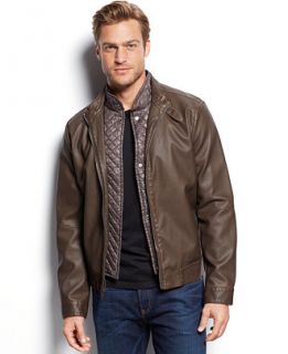 Kenneth Cole Quilted Bib Faux Leather Moto Jacket   Coats & Jackets