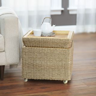 Household Essentials Rolling Seagrass Wicker Storage Seat Ottoman