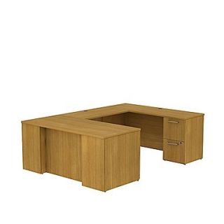 Bush Business 300 Series 66W x 30D Desk in U Configuration with 2 and 3 Drawer Pedestals, Modern Cherry, Installed