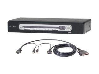 Open Box BELKIN OmniView PRO3 F1DA104Z BU 4 Port USB & PS/2 KVM Switch & USB Cable Bundle