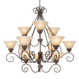 Glomar Castillo   12 Light   38 in. Chandelier 3 Tier with Champagne Linen Washed Glass Sonoma Bronze DISCONTINUED HD 1033