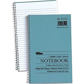 TOPS Spiral Bound Notebooks, 9 1/2x6, College Ruled, White, Punched, 80 Sheets/Pad