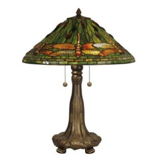 Dale Tiffany 28.35 in. Green Art Glass Dragonfly Table Lamp with Jewels DISCONTINUED TT10343