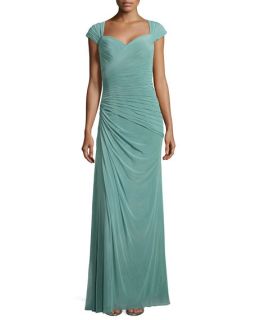 La Femme Cap Sleeve Ruched Chiffon Gown, Navy