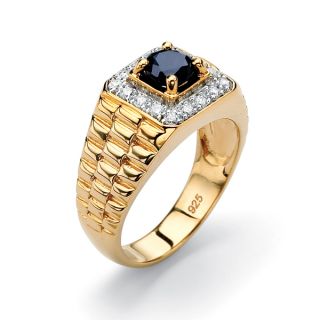 PalmBeach Mens 4.06 TCW Emerald Cut Midnight Blue Sapphire Ring in