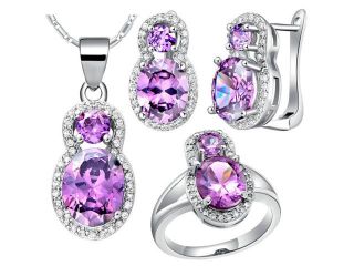Babao Jewelry Number 8 Purple 18K Platinum Plated Swarovski Elements Cubic Zirconia Crystals Pendant Necklace Ring Earrings Jewelry Set
