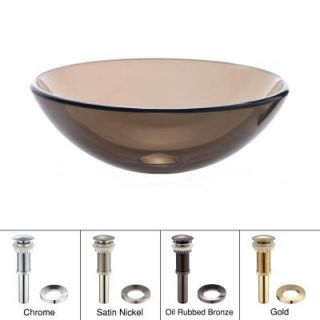 KRAUS Vessel Sink in Clear Glass Brown with Pop Up Drain and Mounting Ring in Gold GV 103 G