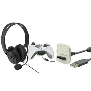 Insten Black Headset with Microphone + USB Charging Cable For Xbox 360 Wireless Remote Controller
