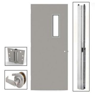 L.I.F Industries 36 in. x 84 in. Gray Flush Steel Vision Light Commercial Door Unit with Hardware UKVS3684R