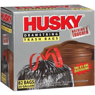 Husky Drawstring Trash Bags, 30 gal, 82 count