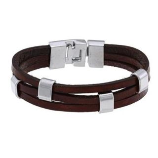 Nexte Jewelry Silvertone Brown Leather Bracelet (8 1/2 inches)