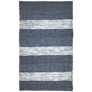 Hand woven Matador Blue Stripe Leather Rug (4 x 6)  