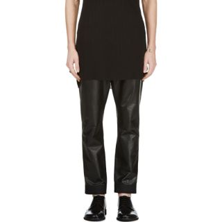 Ann Demeulemeester Black Leather Woven Cuff Trousers