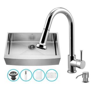 Vigo All in One Farmhouse Apron Front Stainless Steel 36 in. 0 Hole Single Bowl Kitchen Sink and Chrome Faucet Set VG15256