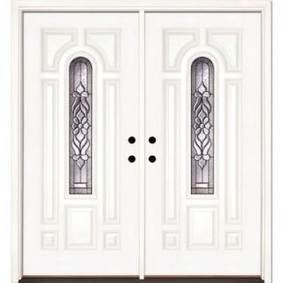 Feather River Doors 74 in. x 81.625 in. Lakewood Patina Center Arch Lite Unfinished Smooth Fiberglass Double Prehung Front Door 323190 400