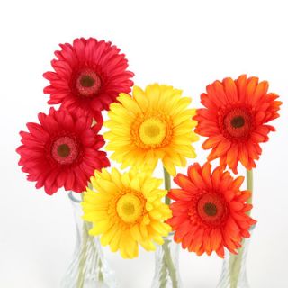 Nearly Natural Gerber Daisy in Red / Orange / Yellow with Bud Vase