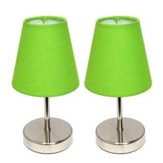 Simple Designs 10 in. Sand Nickel Mini Basic Table Lamp with Green Shade (Set of 2) LT2013 GRN 2PK