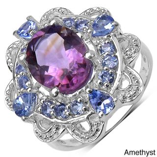 Carat Oval Shape Amethyst and Diamond Ring In Sterling Silver