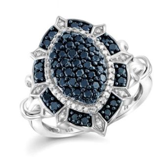 JewelersClub 1.00 CTW Round cut Blue & White Diamond Marquise Shape Sterling Silver Ring