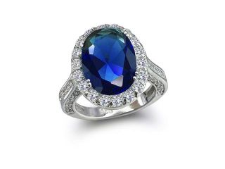 Bling Jewelry 925 Sterling Silver Vintage Style Oval Royal Simulated Sapphire Engagement Ring