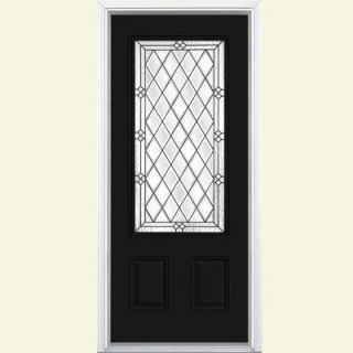 Masonite 36 in. x 80 in. Halifax Three Quarter Rectangle Painted Smooth Fiberglass Prehung Front Door with Brickmold 22389