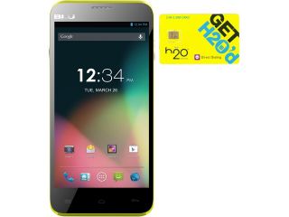 BLU Dash 5.0 D410a Yellow Dual SIM Android Cell Phone + H2O $30 SIM Card