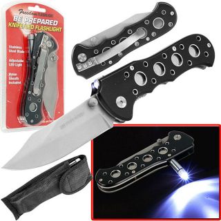 Stainless Steel Pocket Knife with Adjustable LED Light and Sheath