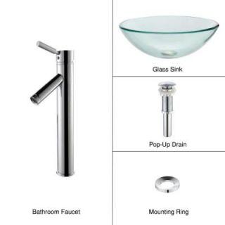 KRAUS Glass Bathroom Sink in Clear with Sheven Faucet in Chrome C GV 101 12mm 1002CH