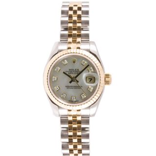 Pre Owned Rolex Womens Two tone Mother Of Pearl Diamond Dial Watch