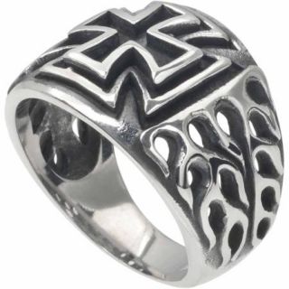 Daxx Men's Stainless Steel Iron Cross Flame Fashion Ring