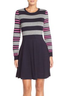 Eliza J Stripe Sweater Fit & Flare Dress (Regular & Petite)