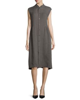 eskandar Sleeveless Handkerchief Linen Shirtdress, Elephant